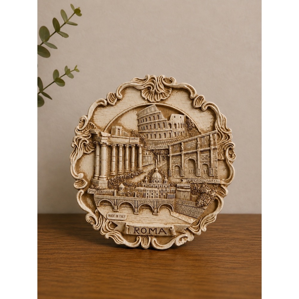 Vema Italy Roma 3D Hand Carved Italy Colosseum Roman Landmark Wall Hanging 6 in